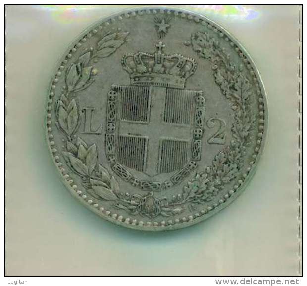 I. REGNO - UMBERTO I° ANNO 1887 - 2 LIRE ARGENTO  - QUALITA' BB/SPL - NON PULITA PATINA ORIGINALE  - ZECCA ROMA - 1878-1900 : Umberto I.