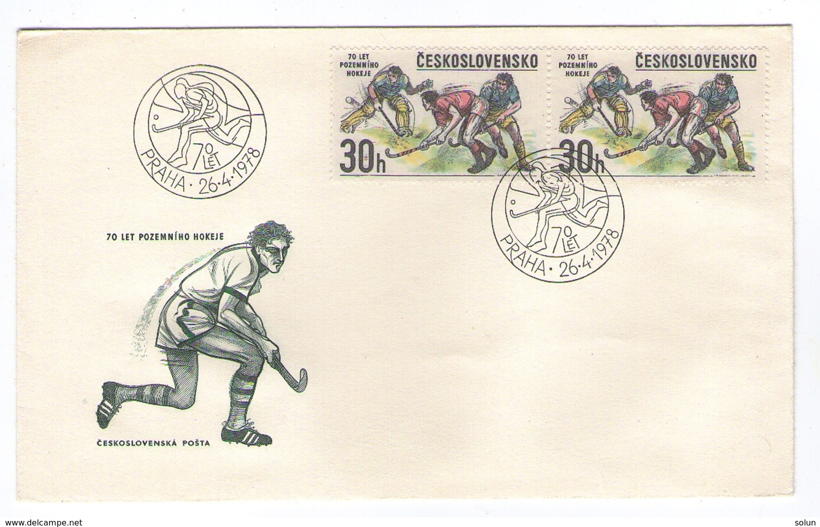 CESKOSLOVENSKO CZECHOSLOVAKIA  1978 PRAHA FDC PREMIER JOUR 70 YEARS HOCKEY ON FIELD - FDC