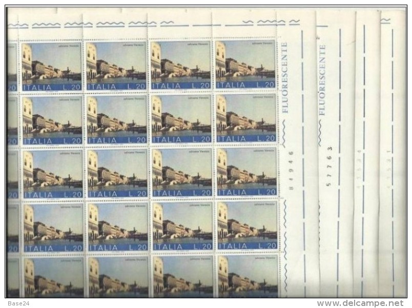 1973 Italia Italy Repubblica VENEZIA  VENICE 20 Lire (x100 Valori) In 4 Fogli Di 25v. MNH** Sheets - Hojas Completas