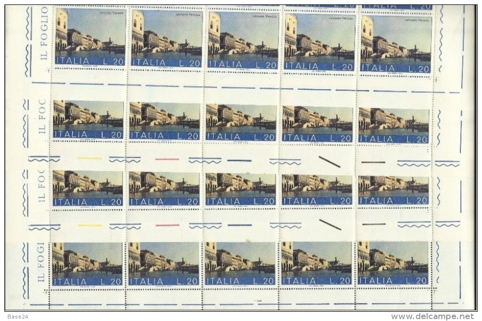 1973 Italia Italy Repubblica VENEZIA  VENICE 20 Lire (x100 Valori) In 4 Fogli Di 25v. MNH** Sheets - Fogli Completi