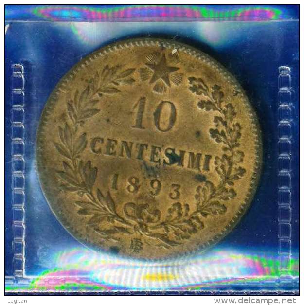 I. REGNO - UMBERTO I° ANNO 1893 - 10 CentesimI ARGENTO  - QUALITA' SPL - NON PULITA PATINA ORIGINALE  - ZECCA BI - 1878-1900 : Umberto I