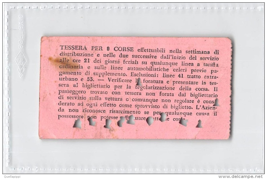 04258 "TORINO - A.T.M. TESSERA SETTIMANALE PER 9 CORSE NR. 109 -70452 - BERTELLO" TESSERA TRASPORTO - Europa