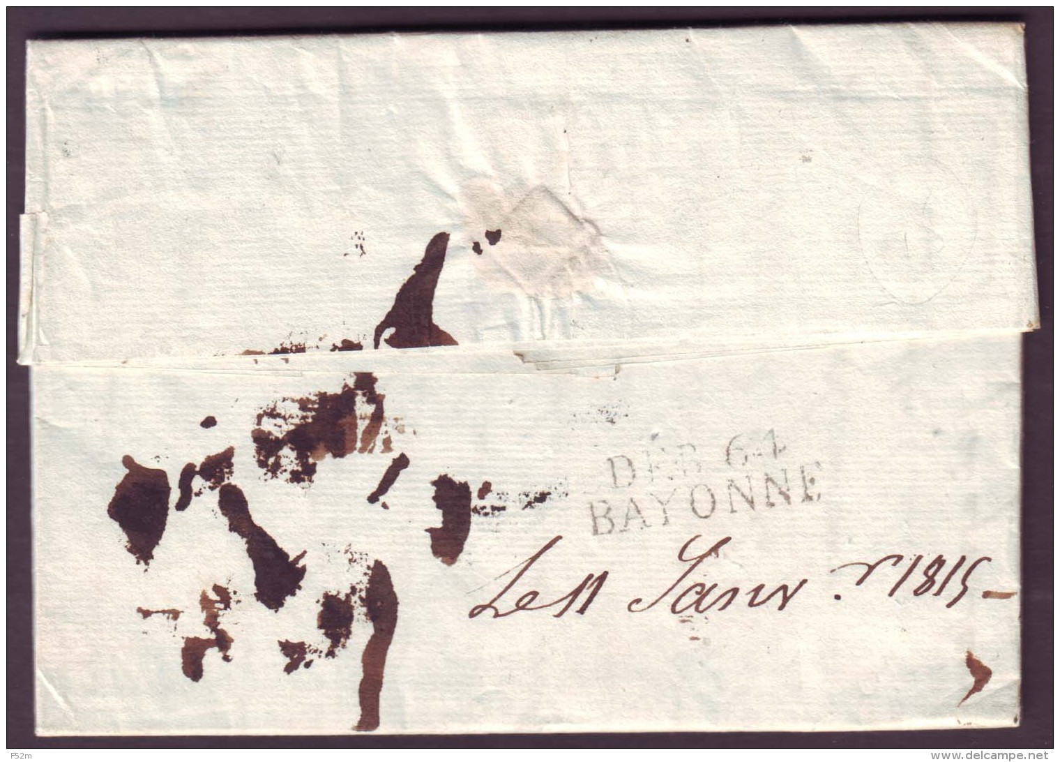 BASSES PYRENEES - LAC - DEB 64 BAYONNE (29x9), 64 ORTHEZ (32x12) (1815) Taxe 6 Annulée + Taxe 10 Pour Bordeaux (32) - 1801-1848: Precursors XIX