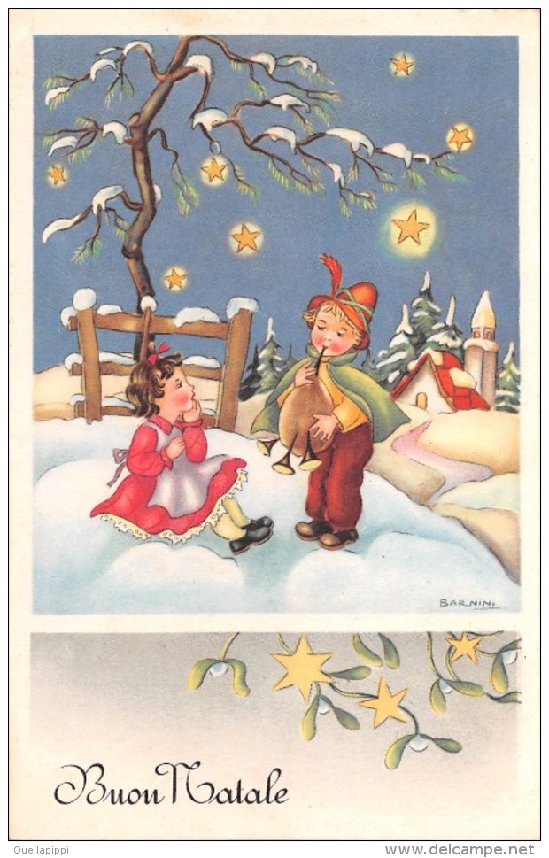 04265 "BUON NATALE" BAMBINI,  NEVE, ZAMPOGNA, STELLE. CART. NON SPED. - Altri & Non Classificati