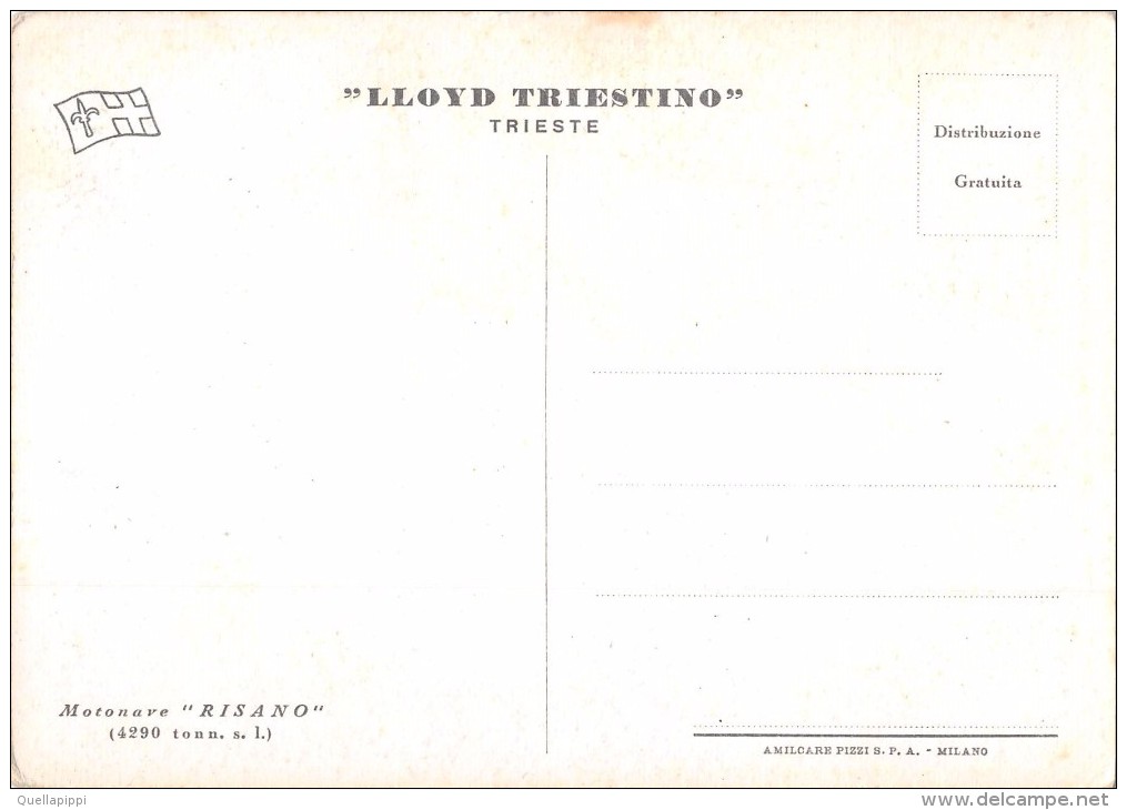 04271 "MOTONAVE RISANO 4290 TONN. - LLOYD TRIESTINO - TRIESTE"  CART. NON  SPED. - Banche