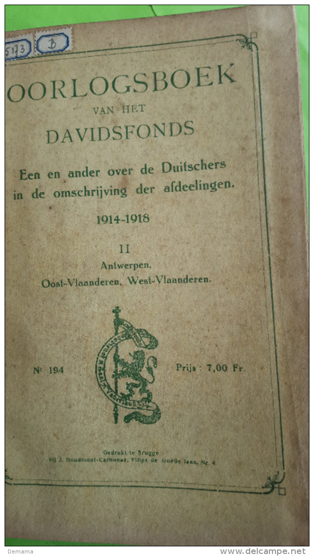 Oorlogsboek Van Het Davidsfonds.´Een En Ander Over De Duitschers In De Omschrijving Der Afdeelingen, 1914-1918 - 1914-18