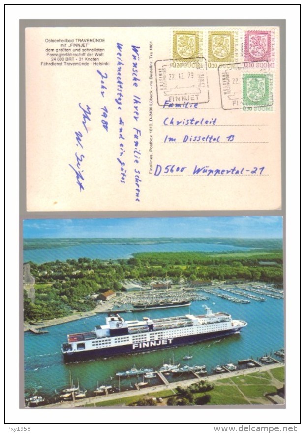 7875- Finland , Ship Finnjet Cancels On Postcard Of The Ship – 22th December 1979 – It Was The Bigger And Faster Ferry O - Covers & Documents