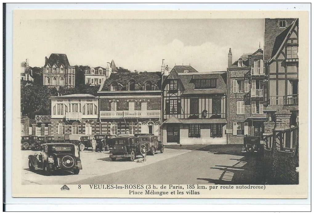 76, Seine-Maritime,VEULES-les-ROSES(3h De Paris,185 Km Par Route Autodrome)Plce Mélingue Et Les Villas, Scan Recto-Verso - Dieppe