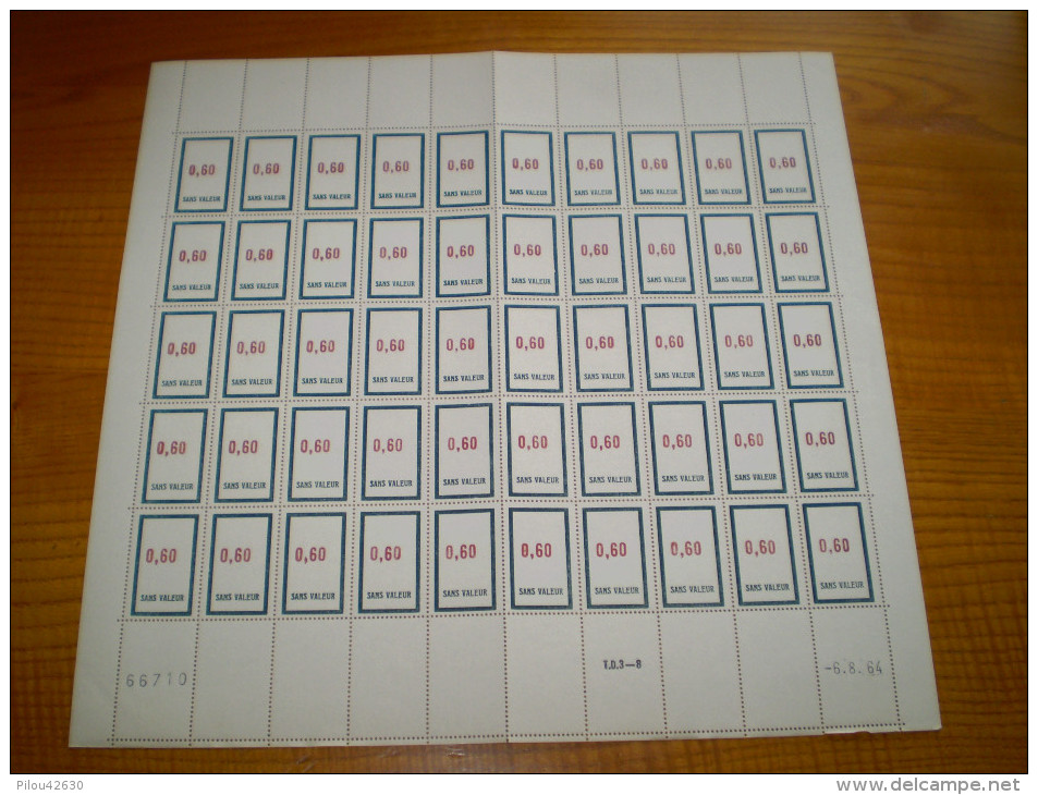 Cours D'instruction, Fictif, Sans Valeur : Planche De 50 Timbres Fictifs De 0.60 Avec Coin Daté -6. 8. 64 - Ficticios