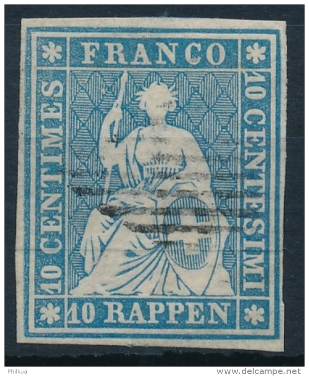 23A 10 Rappen Strubel Blau, Münchnerdruck 2. Auflage, Weissrandig Mit ATTEST: Berra-Gautschy - Used Stamps