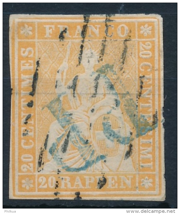 25B 20 Rappen Strubel Klares Blaues PP Und Leichte Luzernerraute, Weissrandig Mit ATTEST: Von Der Weid - Used Stamps