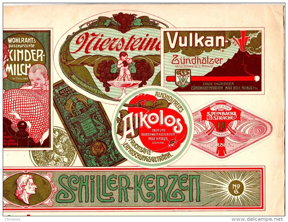 Affiche Chromo Plakat Env. 29 X 21 Cm, Vulkan Zündhölzer, Wein, Schiller .Ruhla, Dohna, Dresden, Allemagne Deutschland - Autres & Non Classés