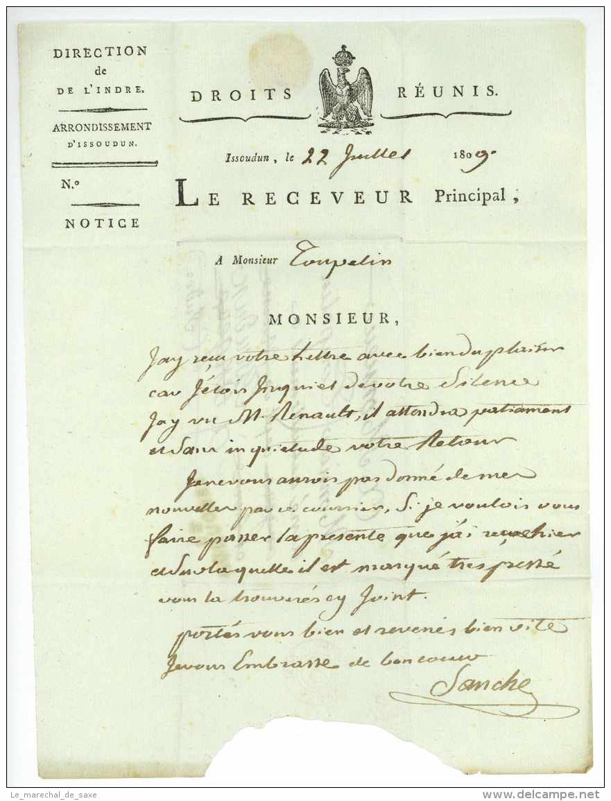 ISSOUDUN Pour Angers - Deboursée DEB. 47 ANGERS  - 1809 - 1801-1848: Precursores XIX