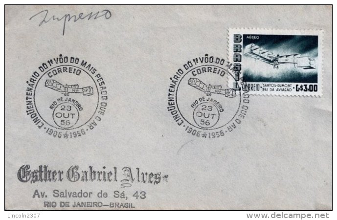 LSJP BRAZIL COVER  SEAL 14 BIS SANTOS DUMONT AVIATION 1956 - Covers & Documents