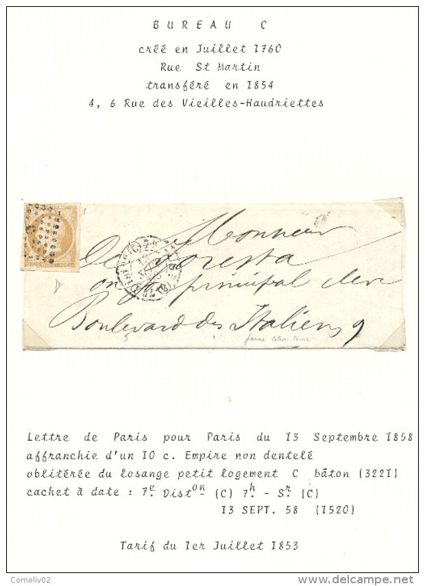 Paris - Bureau De Quartier C. Lettre Locale - 1849-1876: Période Classique