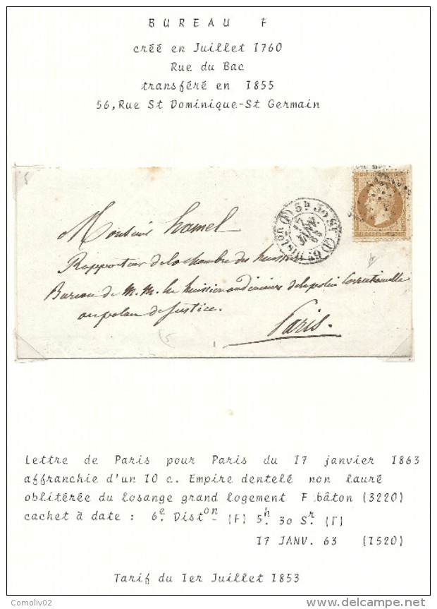 Paris - Bureau De Quartier F. Lettre Locale - 1849-1876: Période Classique