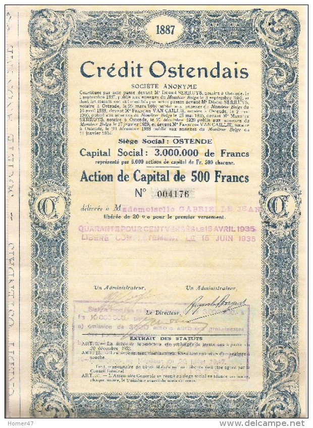 Crédit Ostendais - 1934 - Banque & Assurance