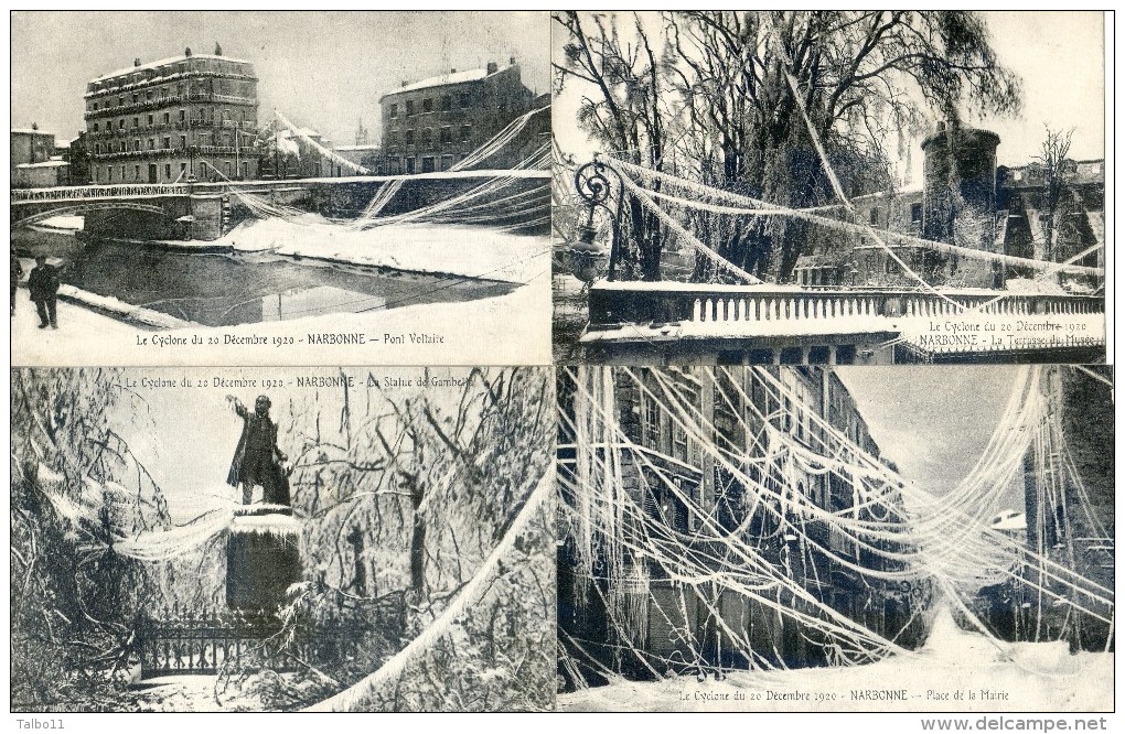 Narbonne - Cyclone 20 Decembre 1920 - Lot De 10 Cpa- Moulin , Bv Gambetta, Rue Chenvrier, Rue Jean Jaures , Etc - Narbonne