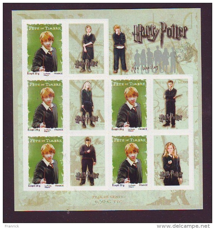 BLOCS FEUILLETS HARRY POTTER - RON - HERMIONE TIMBRES ADHESIFS VIGNETTES PREPERSONNALISES - Ficción