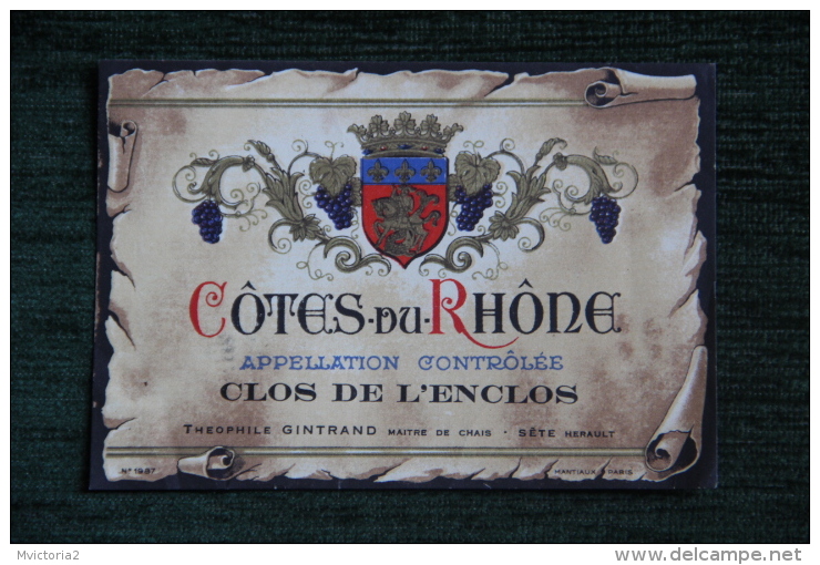 ETIQUETTE " CLOS DE L'ENCLOS ", Côtes Du Rhône, Théophile GINTRAND. - Côtes Du Rhône