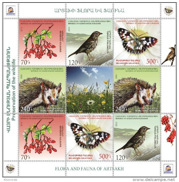 2016 NAGORNO MOUNTAINOUS KARABAKH ARMENIA BERGKARABAKH FLORA FAUNA COMBI SHEET MNH - Autres & Non Classés