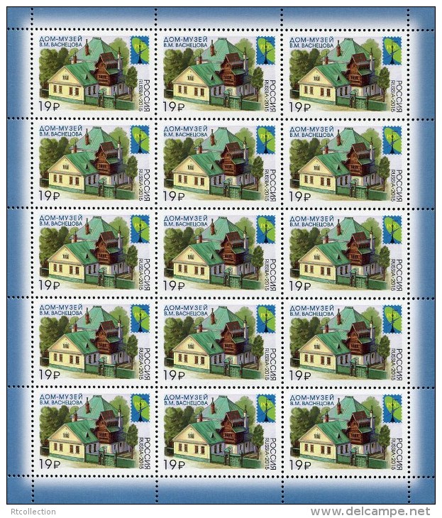 Russia 2015 One Full Sheet Viktor Vasnetsov Memorial House Museums Art Architecture Monuments Historical PCC Stamps MNH - Collezioni