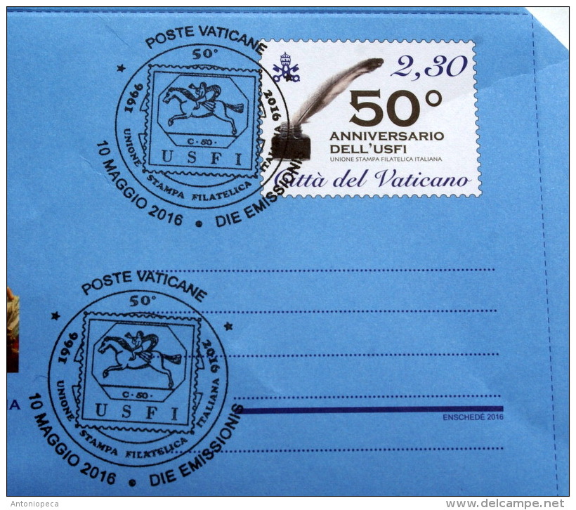 VATICANO 2016 - AEROGRAMME , 50TH ANNIVERSARY USFI,  FDC - Interi Postali