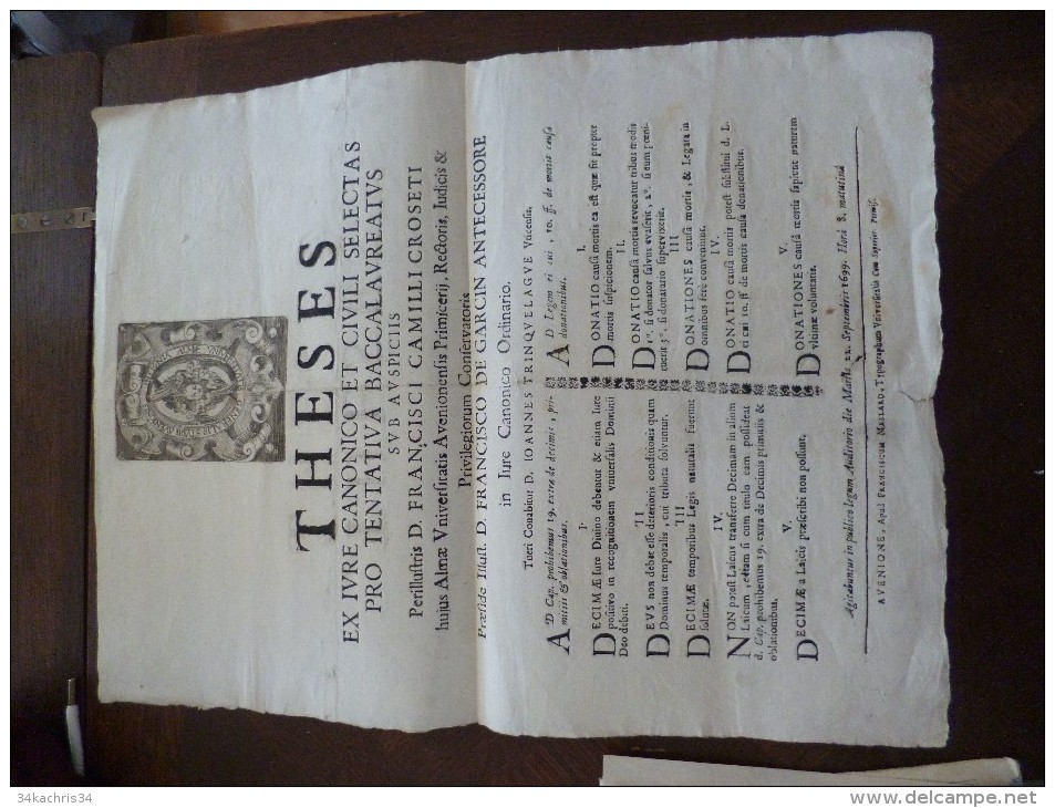 Thèse Theses En Latin Affiche 1699 Illustrée Es Ivre Canonico Et Civili Selectas Pro Tentativa Baccalaureatus.... - Diploma's En Schoolrapporten