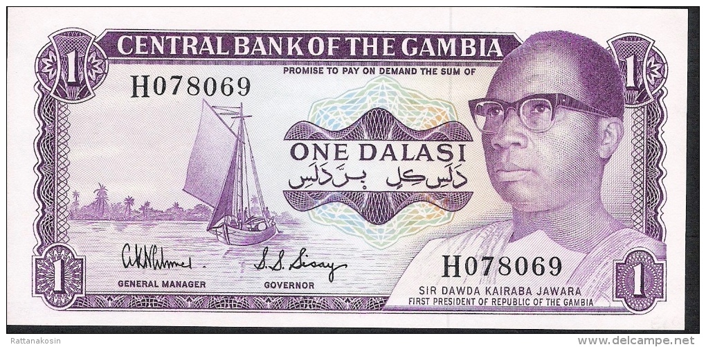 GAMBIA  P4d  1 DALASI  1971 Signature 5   UNC. - Gambia