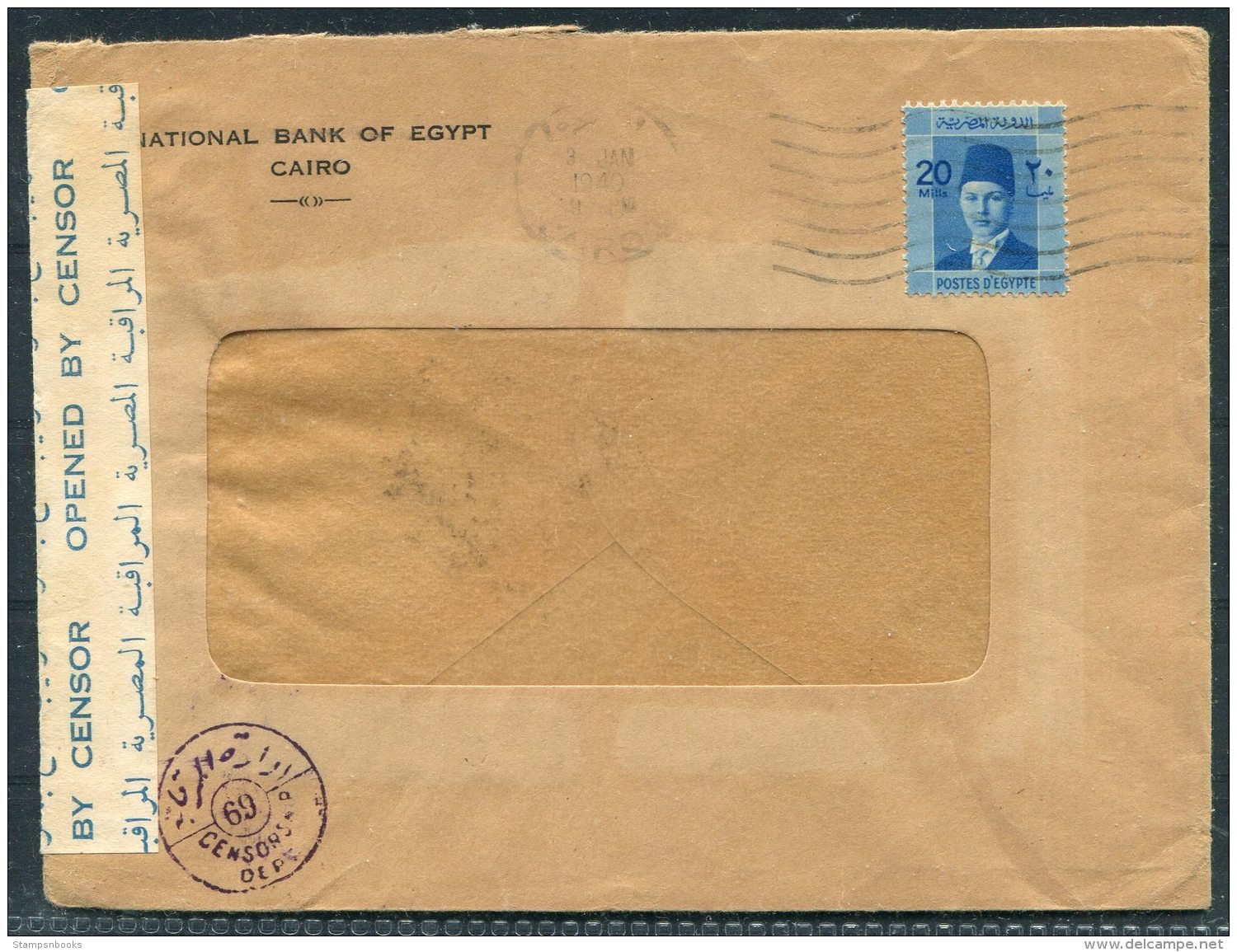 1940 Egypt National Bank Cairo Censor Cover - Teheran, Persia - Cartas & Documentos