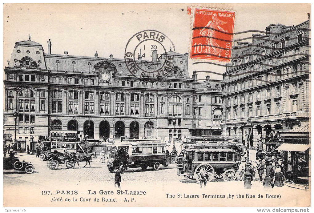 Paris 75 Cpa La Gare Saint Lazare   Carte Animée Circulée Timbrée Cachet Flamme - Distrito: 08