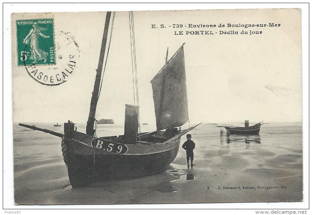 CPA - ENVIRONS DE BOULOGNE SUR MER  LE PORTEL  DECLIN DU JOUR - 62 - Circulé 1910 - Animée, Enfant - Edit. E. Stevenard - Le Portel