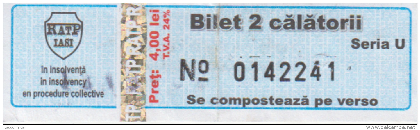 Transportation Ticket Tram Tramway Ticket 2 Travels Iasi Romania - Europe