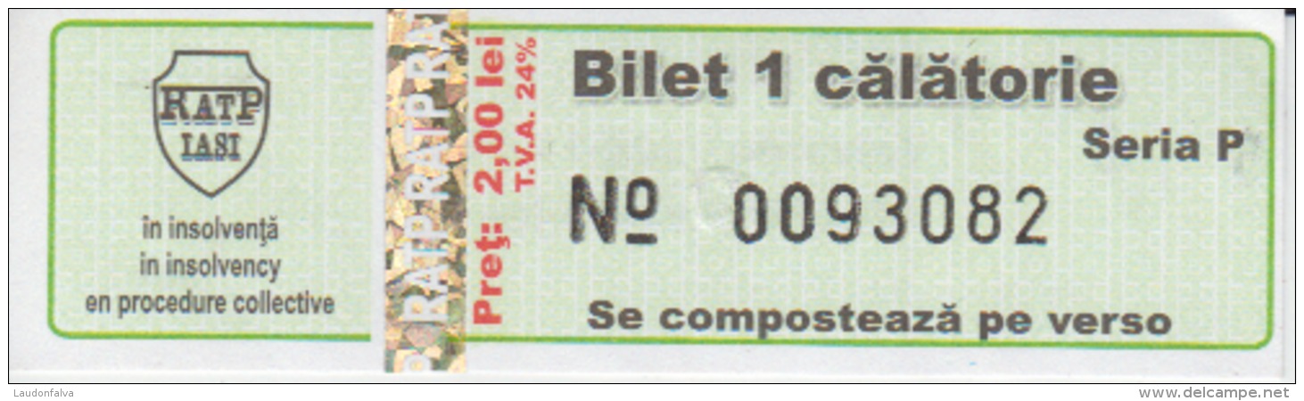 Transportation Ticket Tram Tramway Ticket 1 Travel Iasi Romania - Europe