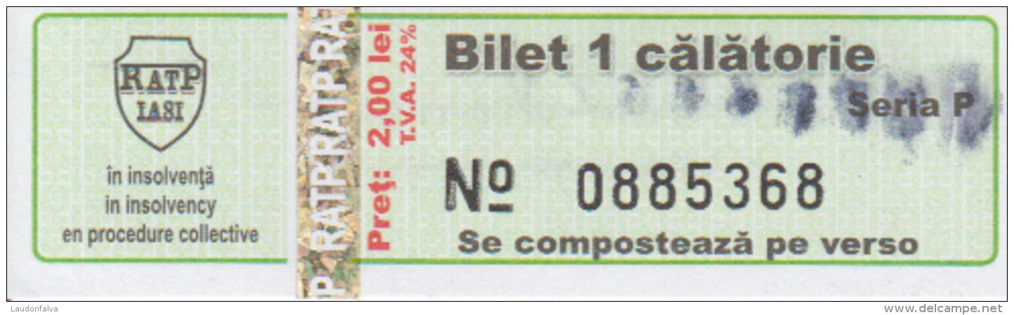 Transportation Ticket Tram Tramway Ticket 1 Travel Iasi Romania - Europe