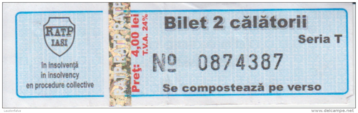 Transportation Ticket Tram Tramway Ticket 2 Travels Iasi Romania - Europe