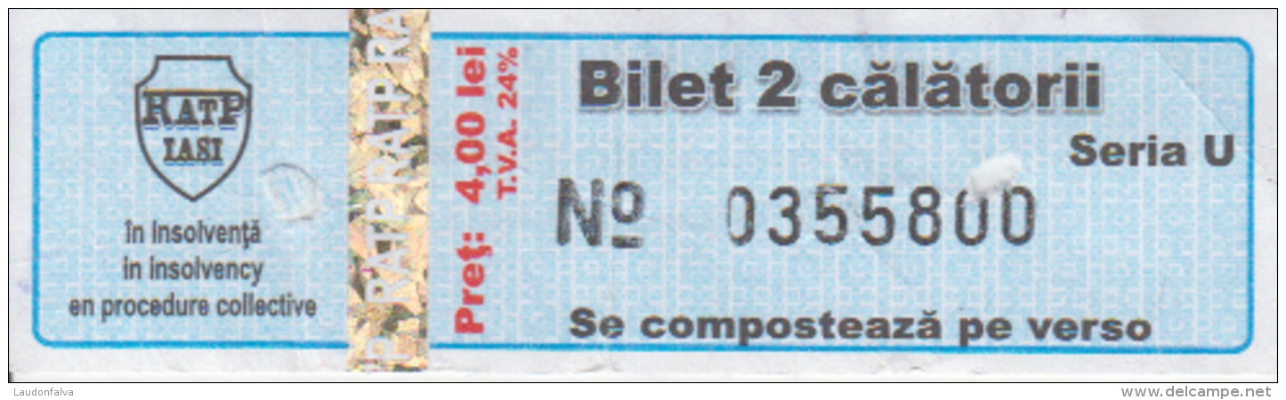 Transportation Ticket Tram Tramway Ticket 2 Travels Iasi Romania - Europe