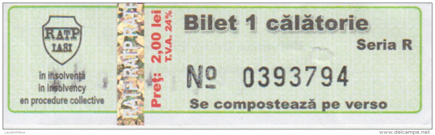 Transportation Ticket Tram Tramway Ticket 1 Travel Iasi Romania - Europe