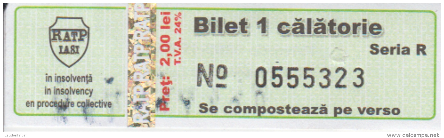 Transportation Ticket Tram Tramway Ticket 1 Travel Iasi Romania - Europe