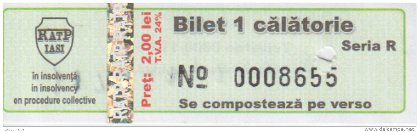 Transportation Ticket Tram Tramway Ticket 1 Travel Iasi Romania - Europe