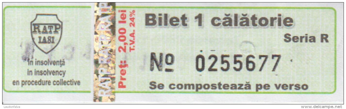 Transportation Ticket Tram Tramway Ticket 1 Travel Iasi Romania - Europe