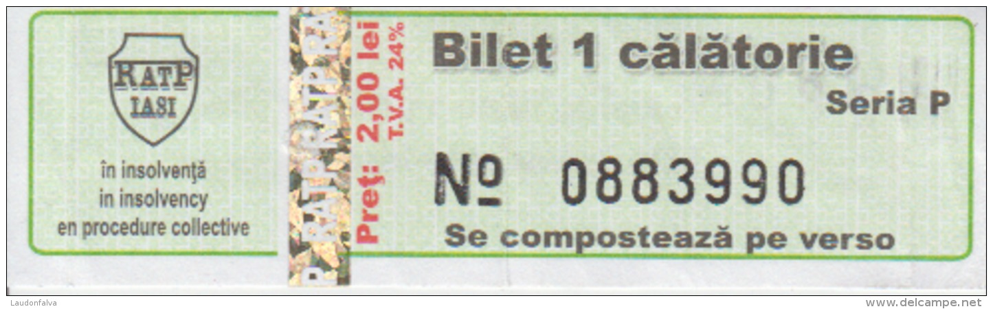 Transportation Ticket Tram Tramway Ticket 1 Travel Iasi Romania - Europe