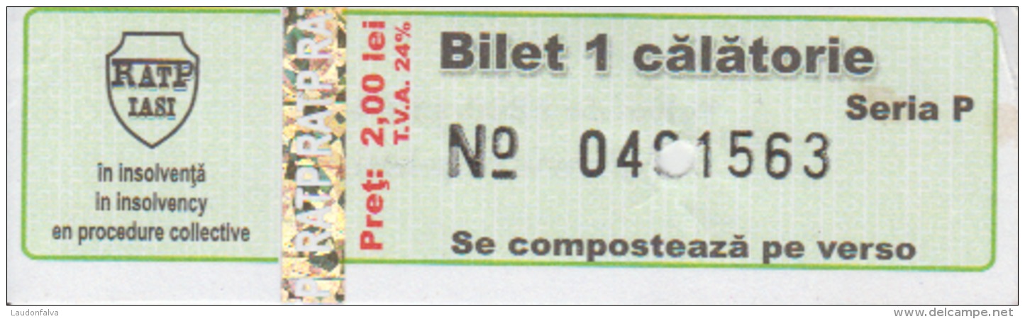 Transportation Ticket Tram Tramway Ticket 1 Travel Iasi Romania - Europa