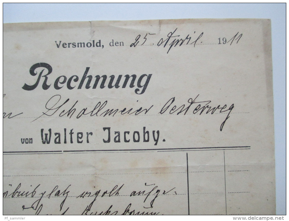 Rechnung 1911 Kunst Und Handelsgärtnerei Walter Jacoby Aus Versomold / Oesterweg. Kirschlorbeer / Lebensbäume - 1900 – 1949