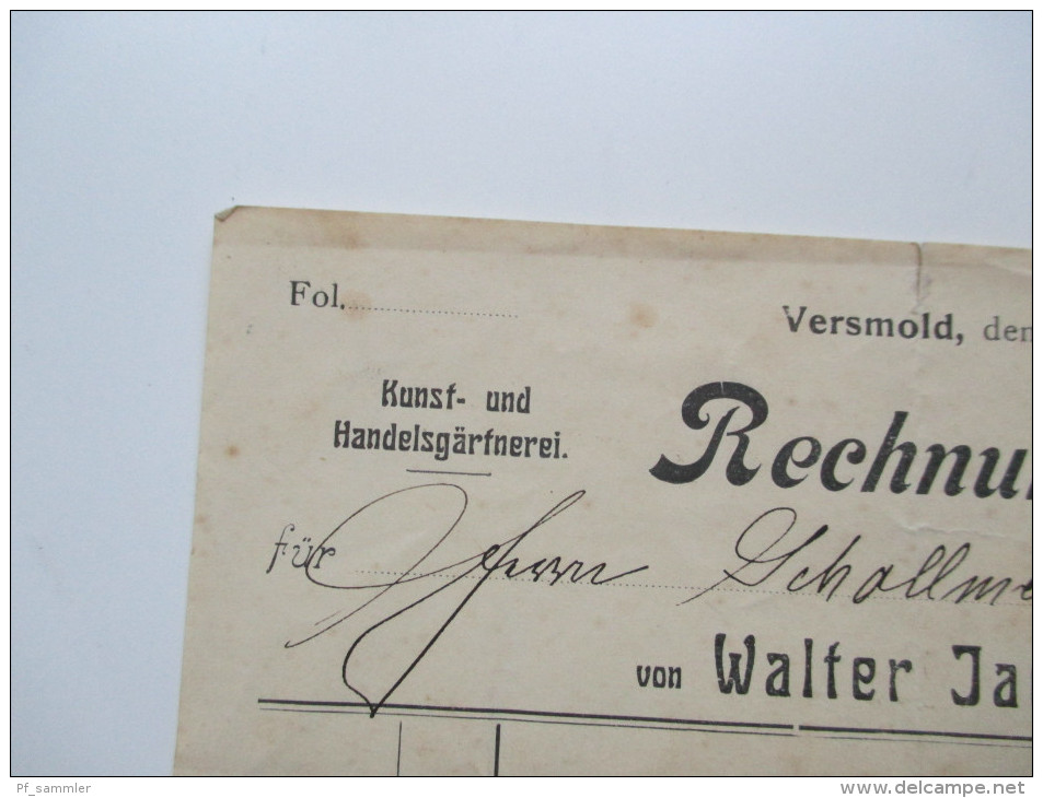 Rechnung 1911 Kunst Und Handelsgärtnerei Walter Jacoby Aus Versomold / Oesterweg. Kirschlorbeer / Lebensbäume - 1900 – 1949