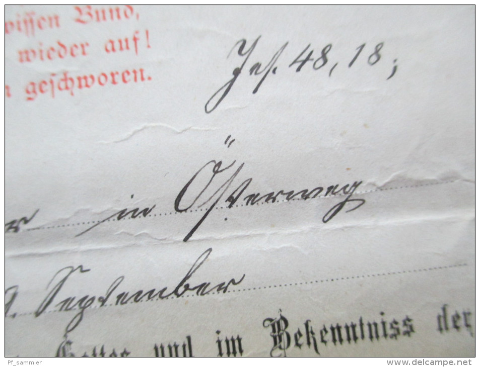 Bescheinigung über die Konfirmation. Dokument 1884. Verlag Julius Riegelmann in Wernigerode. Christliches Dokument