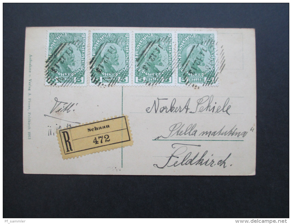 AK 11.12.1913 Österreich Feldkirch Verwendet In Liechtenstein Nr. 1x MeF Reko / R-Zettel Schaan 472. RAR!!! - Covers & Documents