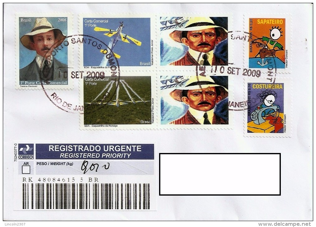 LSJP BRAZIL COVER SEAL  SANTOS DUMONT AIRPORT  WITH STAMPS PERSONALIZED AVIATION 2009 - Covers & Documents