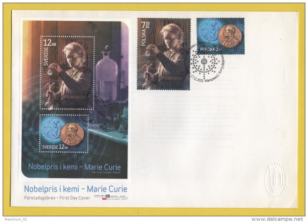 Schweden / Polen - Gemeinschaftsausgabe / FDC Vom 17.11.2011 - Nobelpreisträgerin Marie Curie - FDC