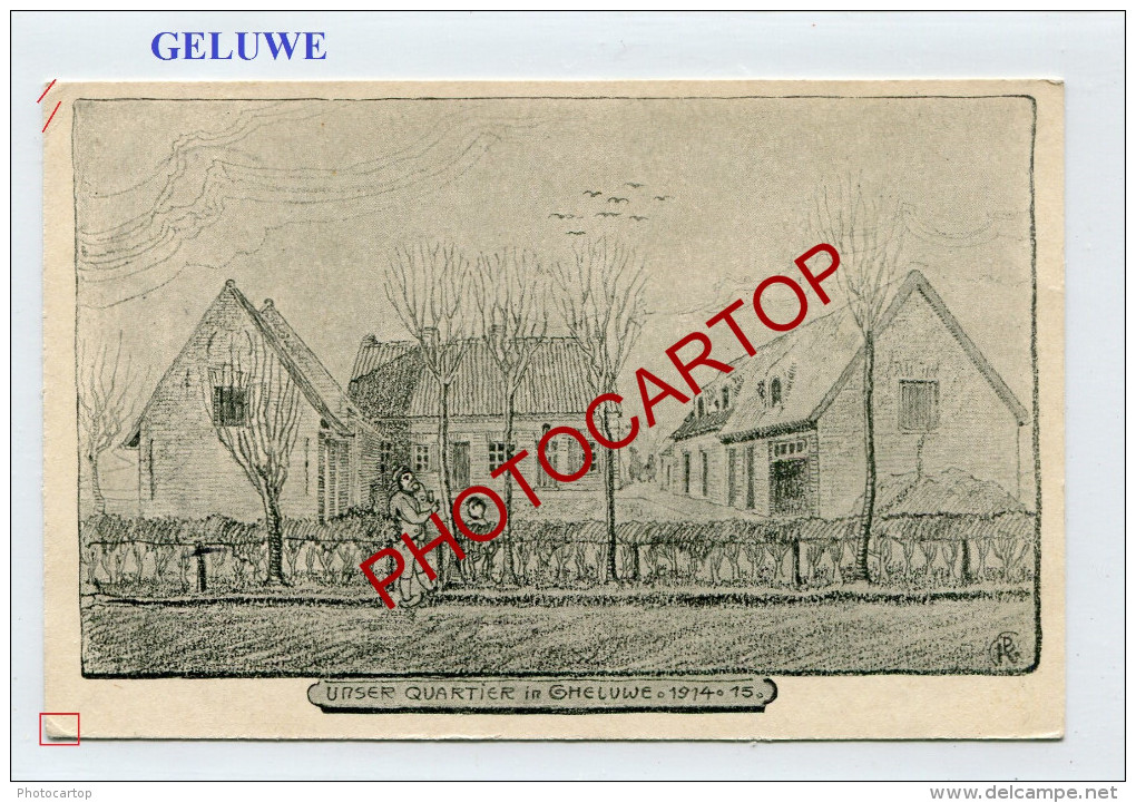 GELUWE-Dessin-Carte Allemande-Guerre 14-18-1 WK-Militaria-BELGIEN-BELGIQUE-Flandern-Feldpost- - Wervik